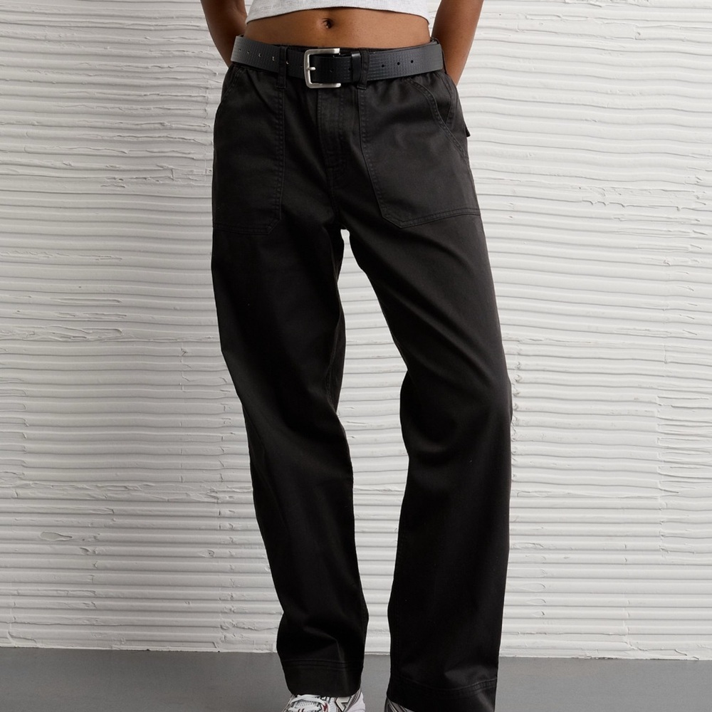 American Eagle Women’s Stretch Low-Rise Baggy Utility Pants Small Onyx Black